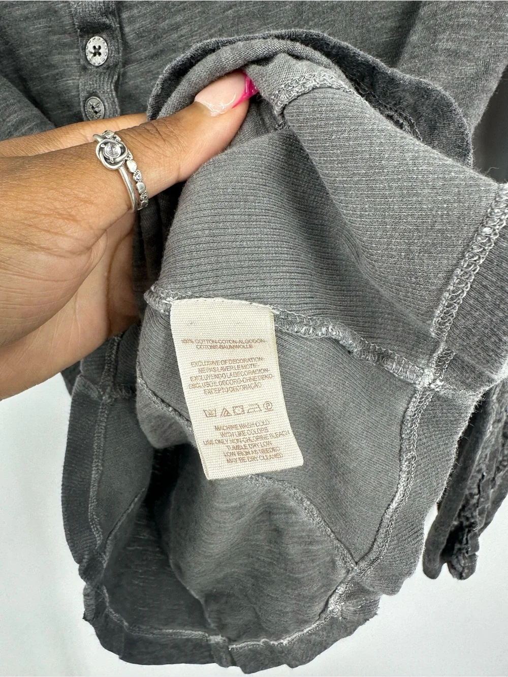 Free People Gray Henley Long Sleeve Cut Out Shirt Size Small Boho